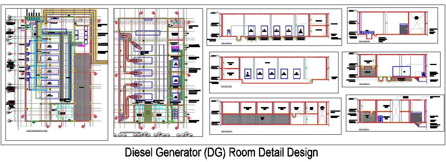 Diesel Generator (DG) Room CAD- Layouts, LT Panel, and Equipments